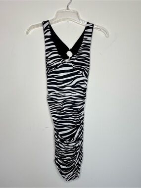 M3 Y2K Black & White Zebra Print Sleeveless Bodycon Dress Clubwear Medium